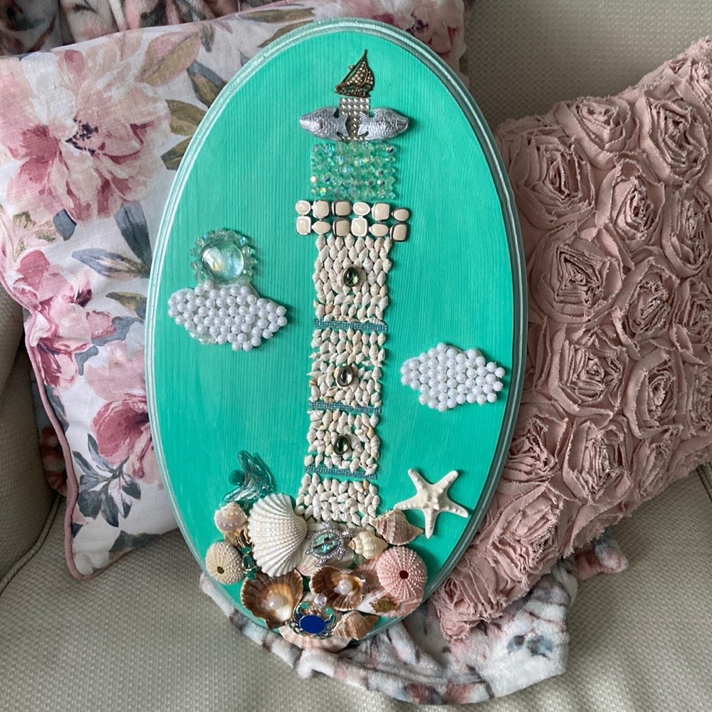 wall decor, jewelry art, coastal beach lighthouse